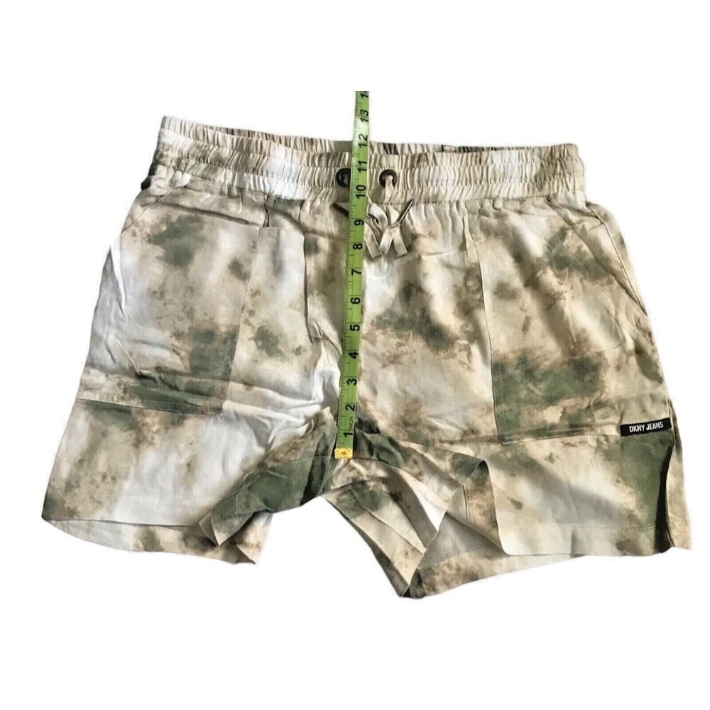DKNY Jeans Womens Printed Drawstring Shorts M Feather Grey Olive Tie Dye Casual - Picture 8 of 15